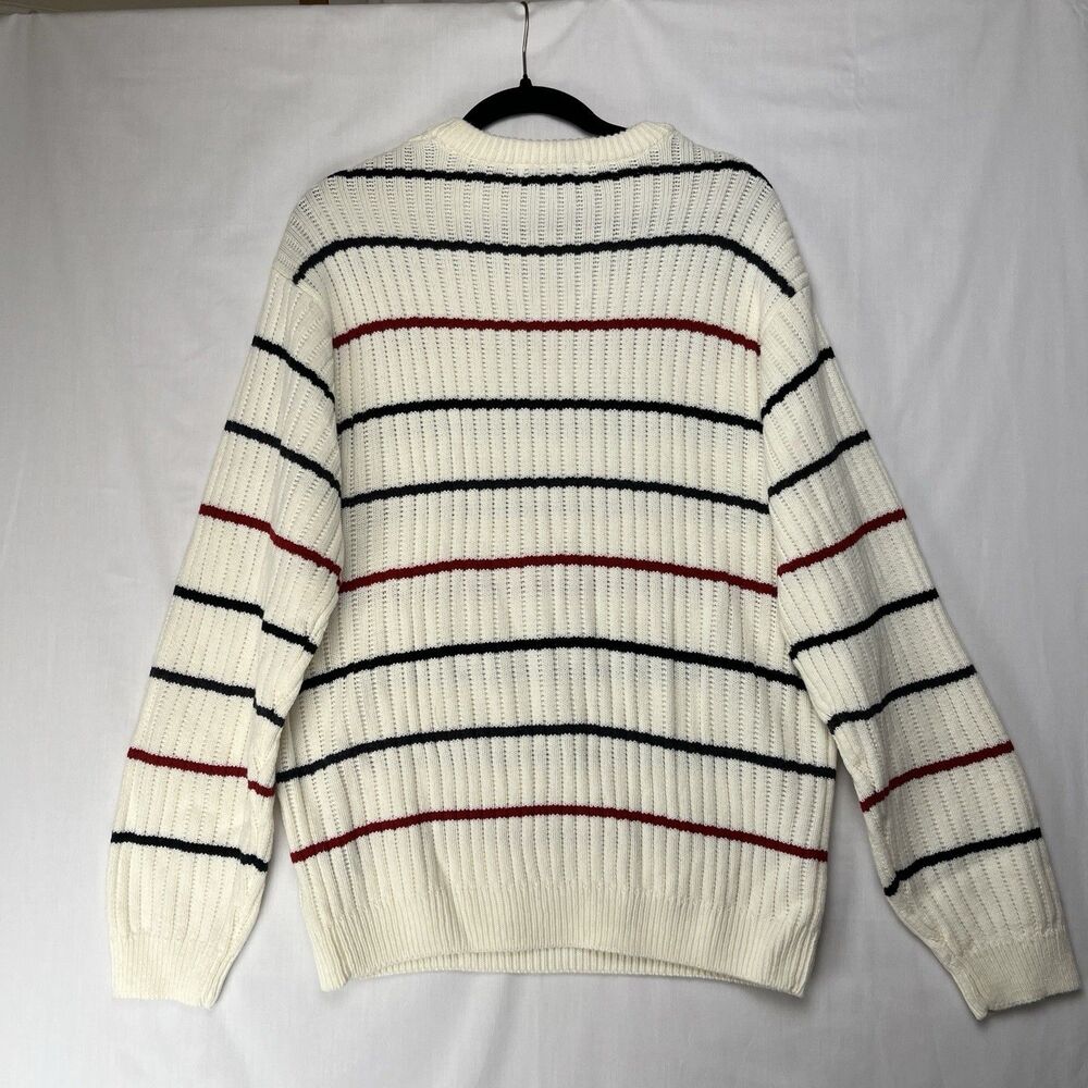 Sun River Clothing Co Pull Over Knit Sweater Women’s XL Red Black Ivory Stripes - Picture 2 of 12
